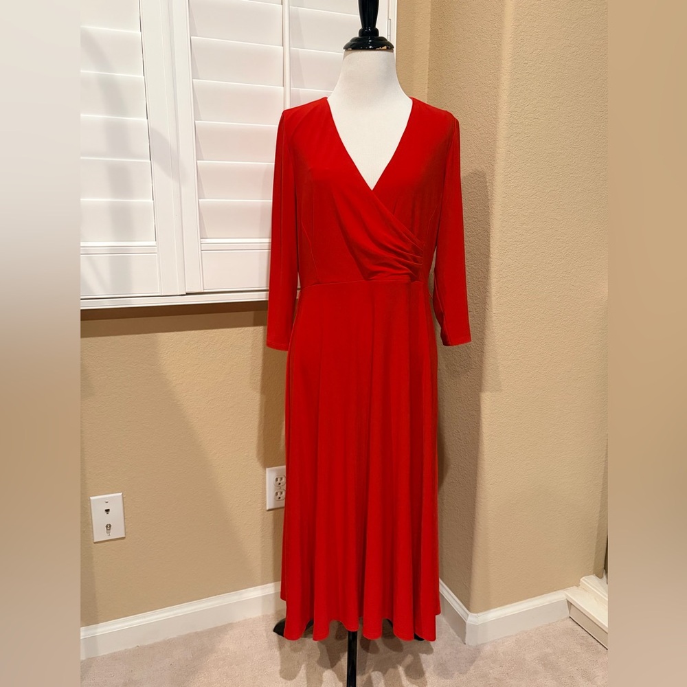 Lauren Ralph Lauren Women's Lipstick Red Surplice Jersey Dress